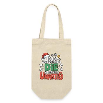 Lieber Weihnachtsmann Unartig - Geschenkbeutel für Flaschen - Natur - Vorne