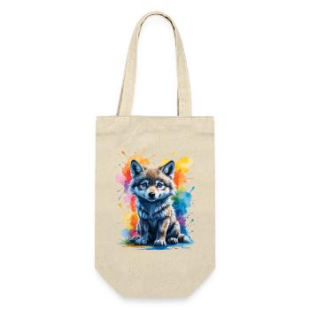 Aquarell-Wolfswelpe im Farbsplash - Geschenkbeutel für Flaschen - Natur - Vorne