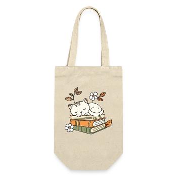 Bücher und Katzen Geschenkidee Frau Mann - Geschenkbeutel für Flaschen - Natur - Vorne
