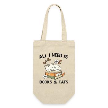 Bücher und Katzen Geschenkidee Frau Mann - Geschenkbeutel für Flaschen - Natur - Vorne