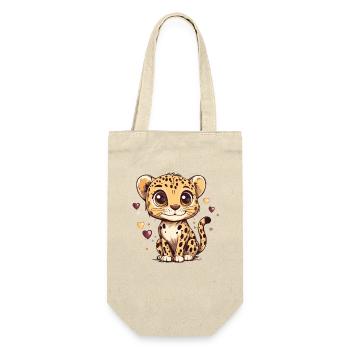 Süßes Leopardenjunge Herzdesign - Geschenkbeutel für Flaschen - Natur - Vorne