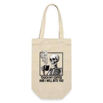 Skelett Kaffee Spruch Touch my Coffee Bite you - Geschenkbeutel für Flaschen - Natur - Vorne