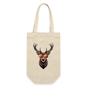 Hirsch mit Geweih und Sonnenbrille - Geschenkbeutel für Flaschen - Natur - Vorne