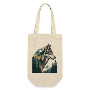 Waldwolf Doppelbelichtung - Geschenkbeutel für Flaschen - Natur - Vorne