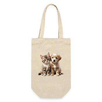 Cat Dog Duo Cuddle Motif - Gift Bag for Bottles - nature - Front