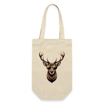 Hirsch mit Geweih und Sonnenbrille - Geschenkbeutel für Flaschen - Natur - Vorne