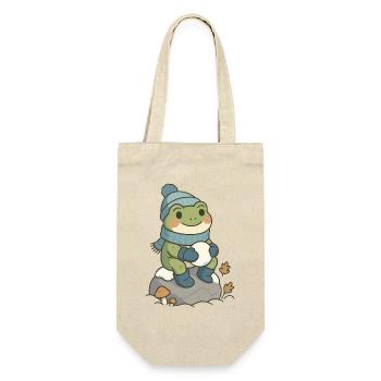 Winter Frosch – Cozy Frog mit Schneeball - Geschenkbeutel für Flaschen - Natur - Vorne