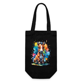 Poney arc-en-ciel dans une touche de couleur - Sac à bouteille - noir - Devant