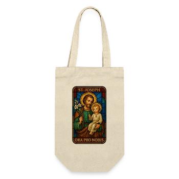 St Josef Ikon: Vater mit Kind - Geschenkbeutel für Flaschen - Natur - Vorne