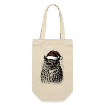 Müde Weihnachts- Eule - Geschenkbeutel für Flaschen - Natur - Vorne
