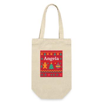 Festlicher Name Angela Hässlicher Weihnachtsstil, Weihnachten - Geschenkbeutel für Flaschen - Natur - Vorne