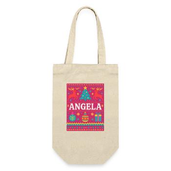 Festlicher Name Angela Hässlicher Weihnachtsstil, Weihnachten - Geschenkbeutel für Flaschen - Natur - Vorne