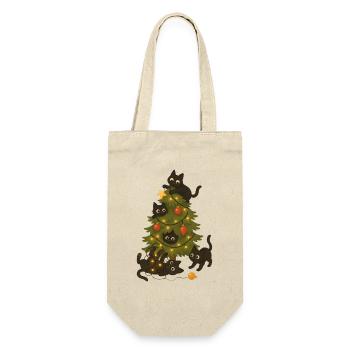 Lustige Katzen, die um den Weihnachtsbaum spielen - Geschenkbeutel für Flaschen - Natur - Vorne