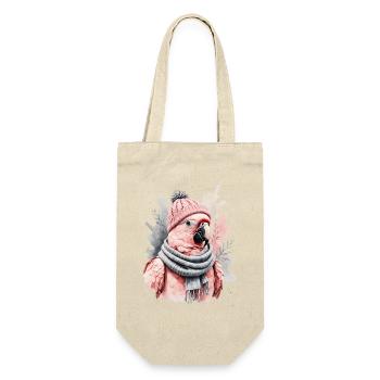 Winter Pink Parrot in Strickmütze - Geschenkbeutel für Flaschen - Natur - Vorne