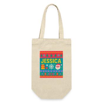 Festlicher Name Jessica Hässlicher Weihnachtsstil, Weihnachten - Geschenkbeutel für Flaschen - Natur - Vorne