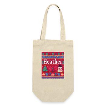 Festive Name Heather Ugly Chrismas Style, Xmas  - Gift Bag for Bottles - nature - Front