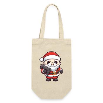 Weihnachtsmann Pistole Comic Weihnachten - Geschenkbeutel für Flaschen - Natur - Vorne