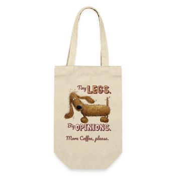 Kleine Beine, Große Meinung – Kaffeehumor Dackel  - Geschenkbeutel für Flaschen - Natur - Vorne
