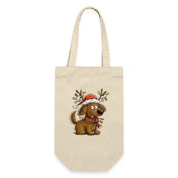Weihnachtshund mit Rentiergeweih Weihnachten - Geschenkbeutel für Flaschen - Natur - Vorne