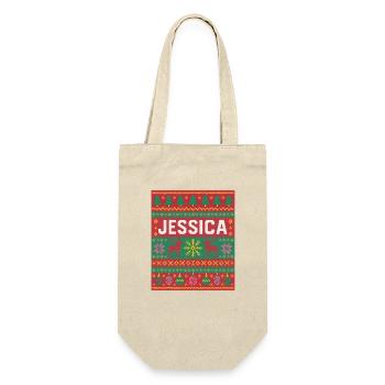 Festlicher Name Jessica Hässlicher Weihnachtsstil, Weihnachten - Geschenkbeutel für Flaschen - Natur - Vorne