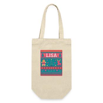 Festive Name Lisa Ugly Chrismas Style, Xmas  - Gift Bag for Bottles - nature - Front