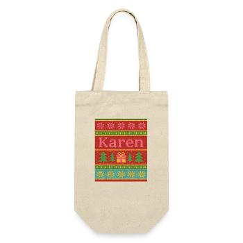 Festlicher Name Karen Hässlicher Weihnachtsstil, Weihnachten - Geschenkbeutel für Flaschen - Natur - Vorne