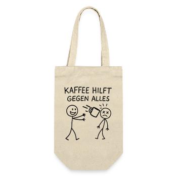 Kaffee hilft gegen alles Strichmännchen - Geschenkbeutel für Flaschen - Natur - Vorne