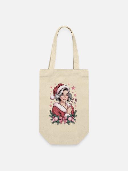 Mrs Claus Candy, Weihnachts Shirt, süß - Geschenkbeutel für Flaschen - Natur