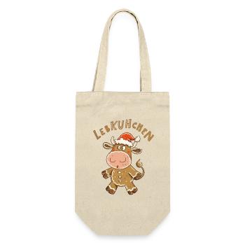 LebKUHchen – Weihnachten Kuh Weihnachtsmotiv - Geschenkbeutel für Flaschen - Natur - Vorne