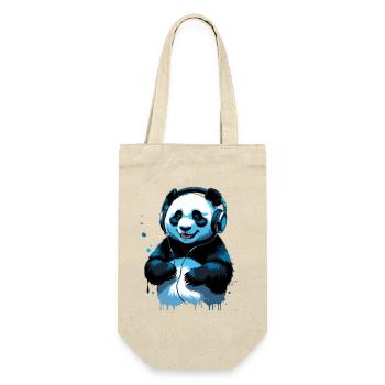 Blauer Panda am Musik hören - Geschenkbeutel für Flaschen - Natur - Vorne