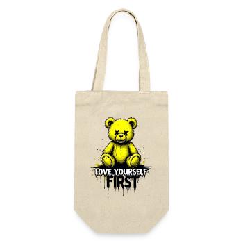Love Yourself First Teddybär Graffiti - Geschenkbeutel für Flaschen - Natur - Vorne