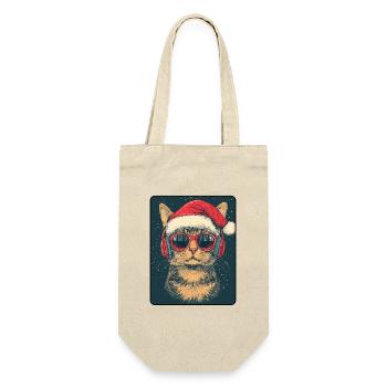 Coole Katze mit Sonnenbrille Weihnachtsmütze - Geschenkbeutel für Flaschen - Natur - Vorne