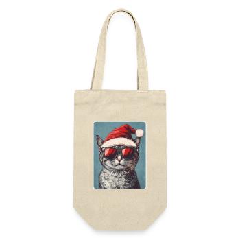 Coole Katze mit Sonnenbrille Weihnachtsmütze - Geschenkbeutel für Flaschen - Natur - Vorne