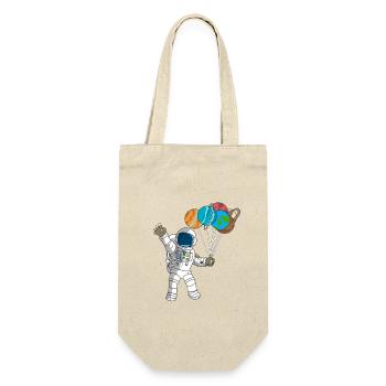 Astronaut 4. Geburtstag Weltraumplaneten-Kinderdesign - Geschenkbeutel für Flaschen - Natur - Vorne