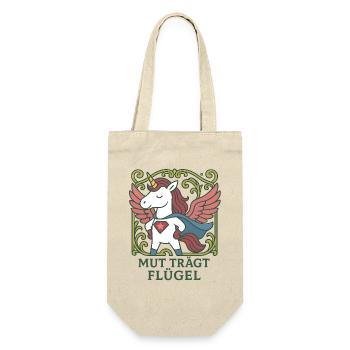 Mut trägt Flügel, Einhorn Superheld Shirt - Geschenkbeutel für Flaschen - Natur - Vorne