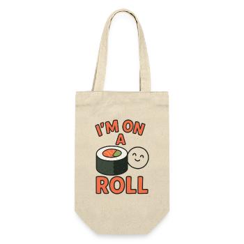 Sushi Spruch I’m On A Roll Lustiges Design - Geschenkbeutel für Flaschen - Natur - Vorne
