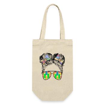Enseignante Fille aux chignons, lunettes au crayon, Imprimé artistique coloré - Sac à bouteille - nature - Devant