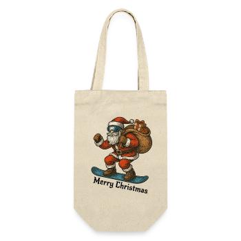 Santa Snowboard Merry Christmas - Geschenkbeutel für Flaschen - Natur - Vorne