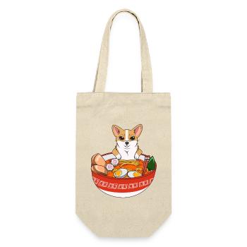 Petit chien corgi mignon mangeant des nouilles ramen, gourmet japonais - Sac à bouteille - nature - Devant