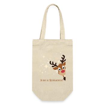 Rentier im Winterzauber, plattdeutsch X-Mas - Geschenkbeutel für Flaschen - Natur - Vorne