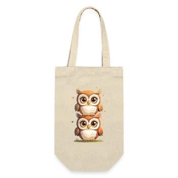 Zwillings Eulen Popkunst - Geschenkbeutel für Flaschen - Natur - Vorne