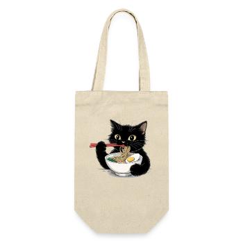 Schwarze Katze isst Ramen Nudeln  - Geschenkbeutel für Flaschen - Natur - Vorne