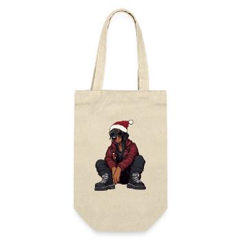 Dobermann Hund Weihnachten Winter - Geschenkbeutel für Flaschen - Natur - Vorne