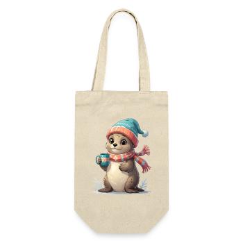 Winter otter with cup and scarf - Gift Bag for Bottles - nature - Front