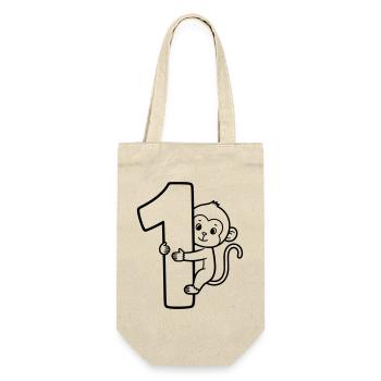 Funny Monkey with Number 1 Cartoon Illustration - Gift Bag for Bottles - nature - Front