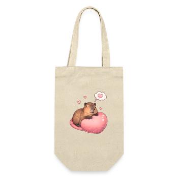 Schlafendes Capybara – Cozy Herzmotiv - Geschenkbeutel für Flaschen - Natur - Vorne