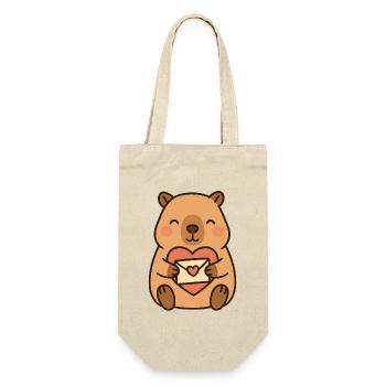 Capybara mit Liebesbrief – Süßes Valentinsmotiv - Geschenkbeutel für Flaschen - Natur - Vorne