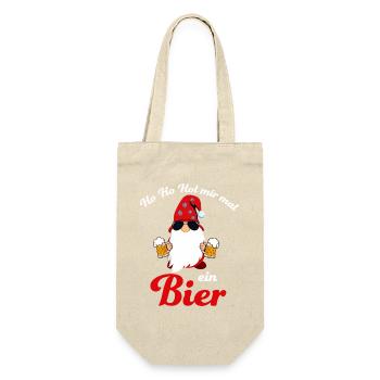 Santa mit Bier Weihnachtswitz - Geschenkbeutel für Flaschen - Natur - Vorne
