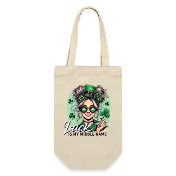 Glück ist mein zweiter Vorname, St. Patrick's Day - Geschenkbeutel für Flaschen - Natur - Vorne