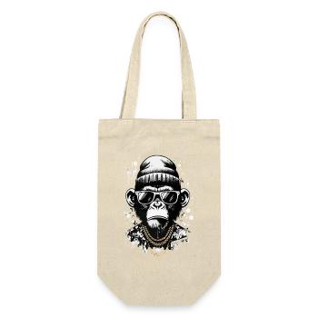 Cooler Affe mit Streetstyle und Chains - Geschenkbeutel für Flaschen - Natur - Vorne